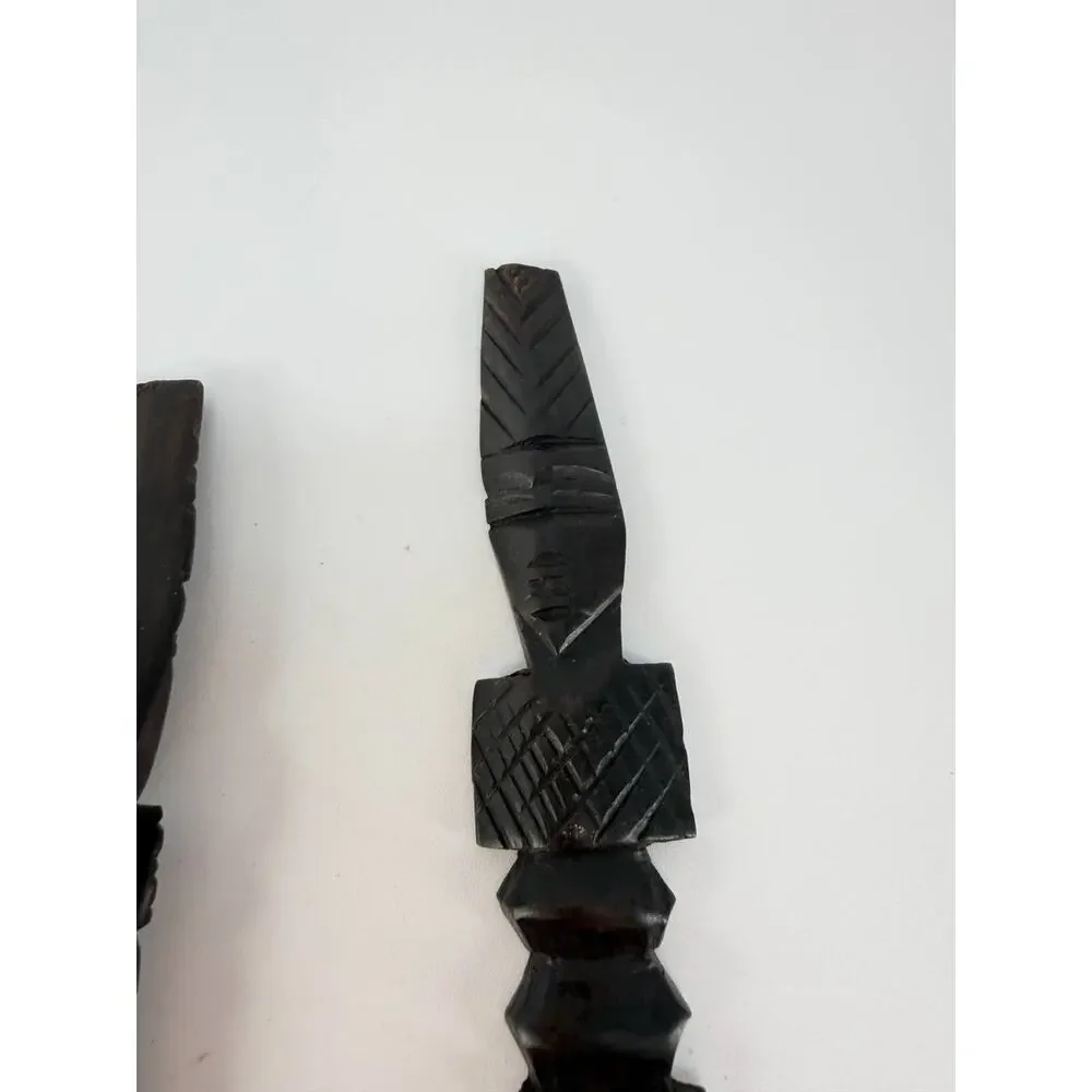 Vintage Hand Carved Wood Salad Serving Set Spoon Fork African Tribal Style
